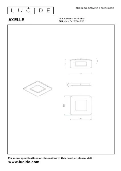 Lucide AXELLE - Plafonnier - LED 3 StepDim - 1x24W 2700K - Blanc - technique